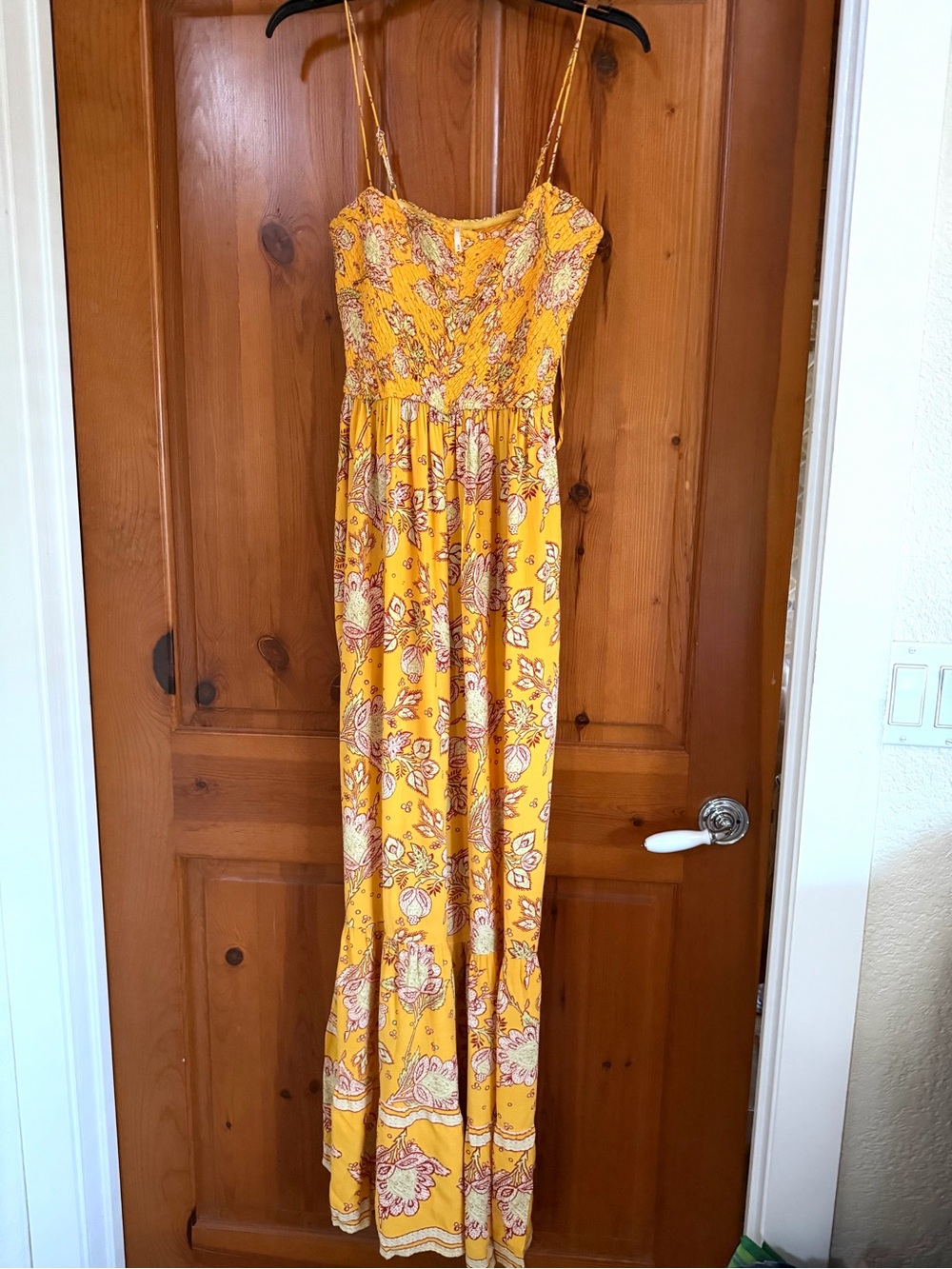 Free People Yellow Floral Smocked Maxi Dress